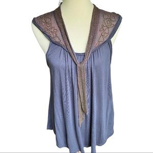 NWT Anthropologie Ett Twa Sparkling Bellini Blue Beaded Sailor Scarf Tie Top